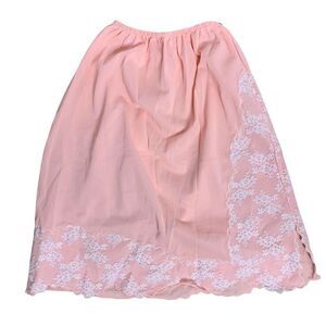 Vintage 60s Lingerie Half Slip XS Peach Floral Lace Elastic Waist Scalloped Hem